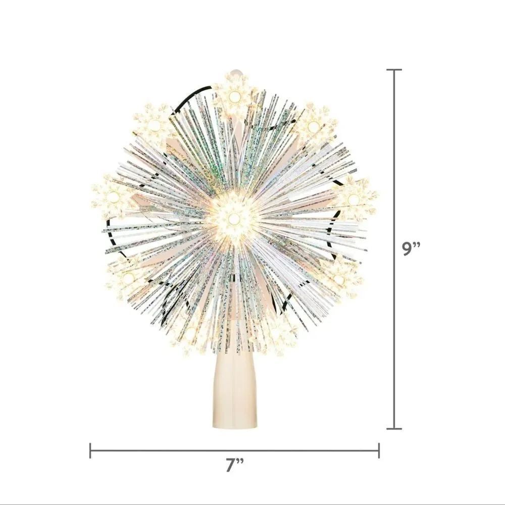 Christmas Tree Vintage Topper 9-Point Warm White Tinsel Star LED 7" Holiday Time